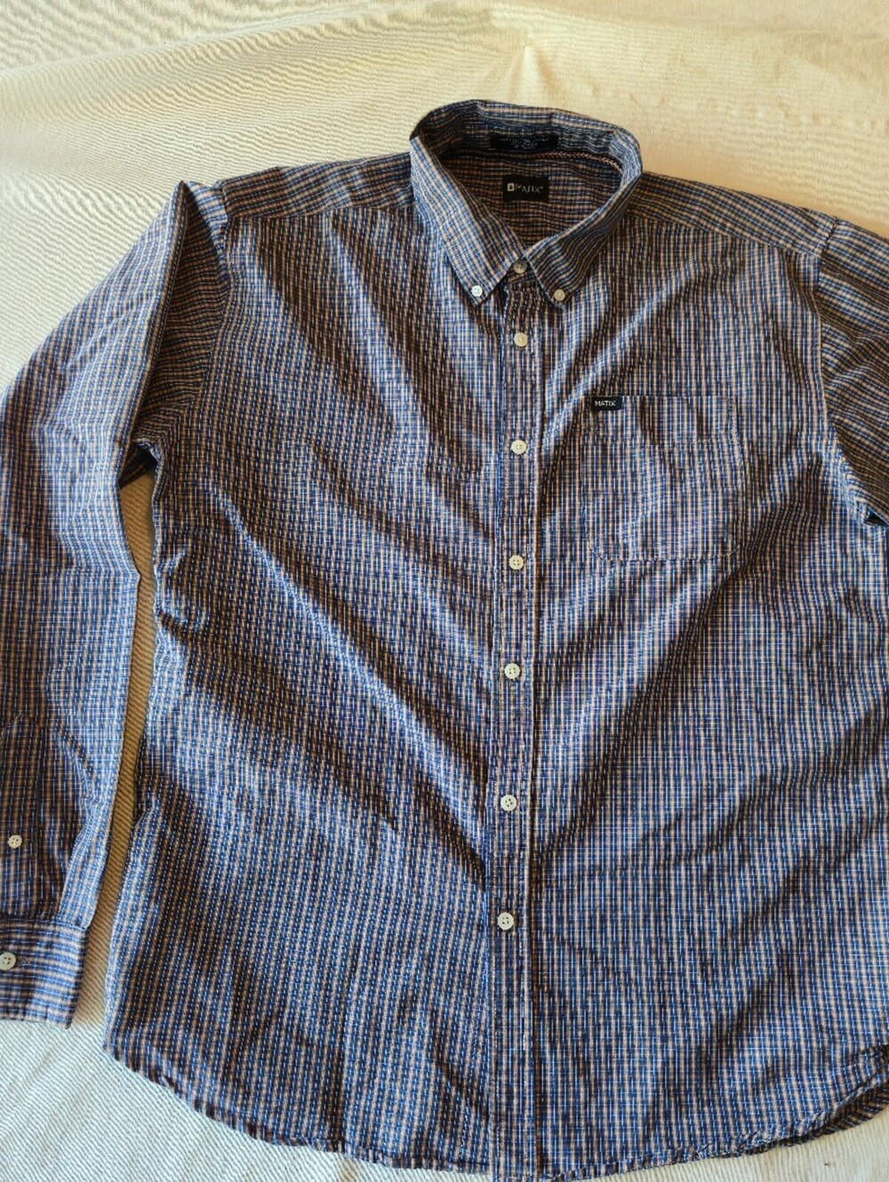 Matix Men's Long Sleeve Button-Down Plaid Shirt Size XL Blue and Tan